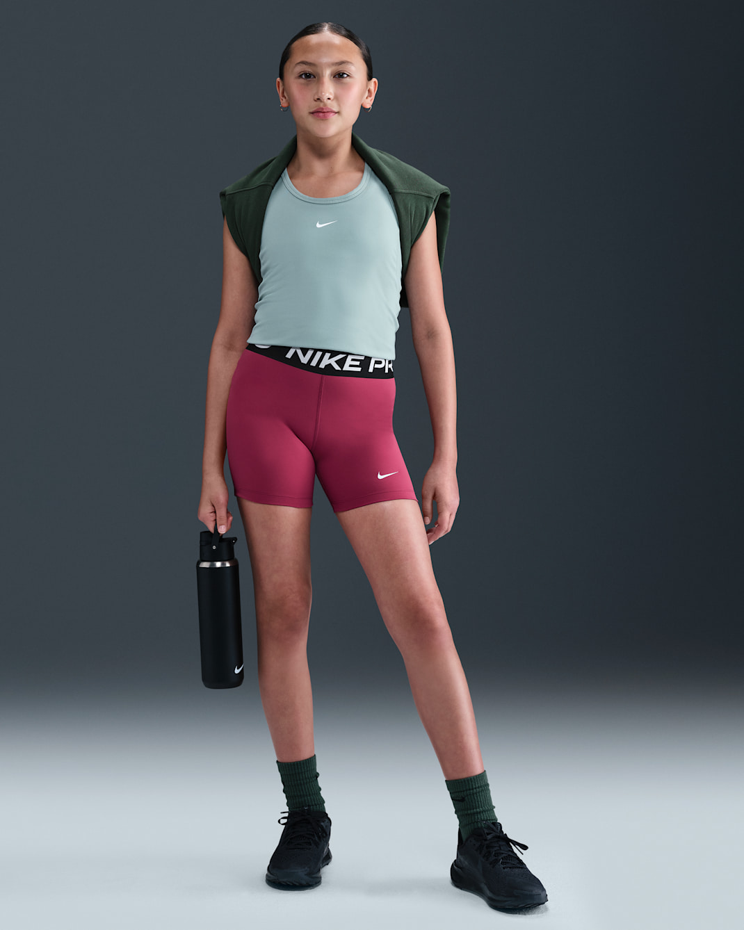 Nike Pro Dri-FIT Shorts (ca. 8 cm) (Mädchen) - Sweet Beet/Schwarz/Weiß