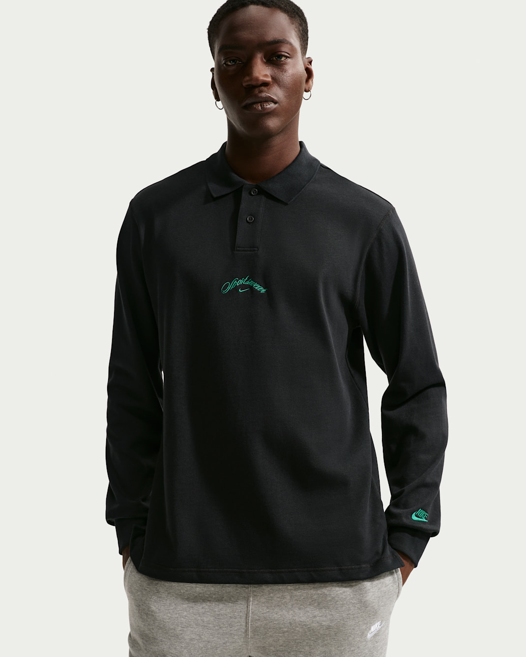 Nike Sportswear Club Men's Long-Sleeve Polo - Black/Malachite