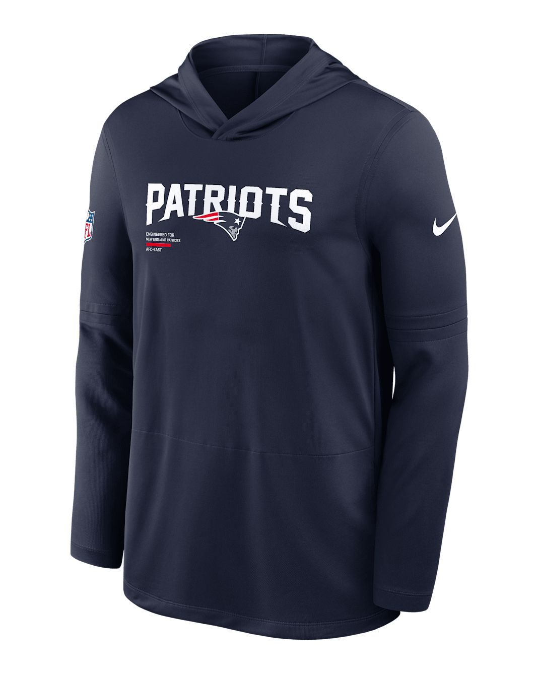 New England Patriots Pure Fury Sideline Men's Nike Dri-FIT NFL Long-Sleeve Hooded Top - Navy