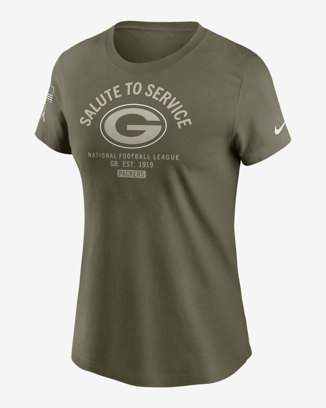 Green Bay Packers Salute to Service Sideline Women's Nike NFL T-Shirt - Olive