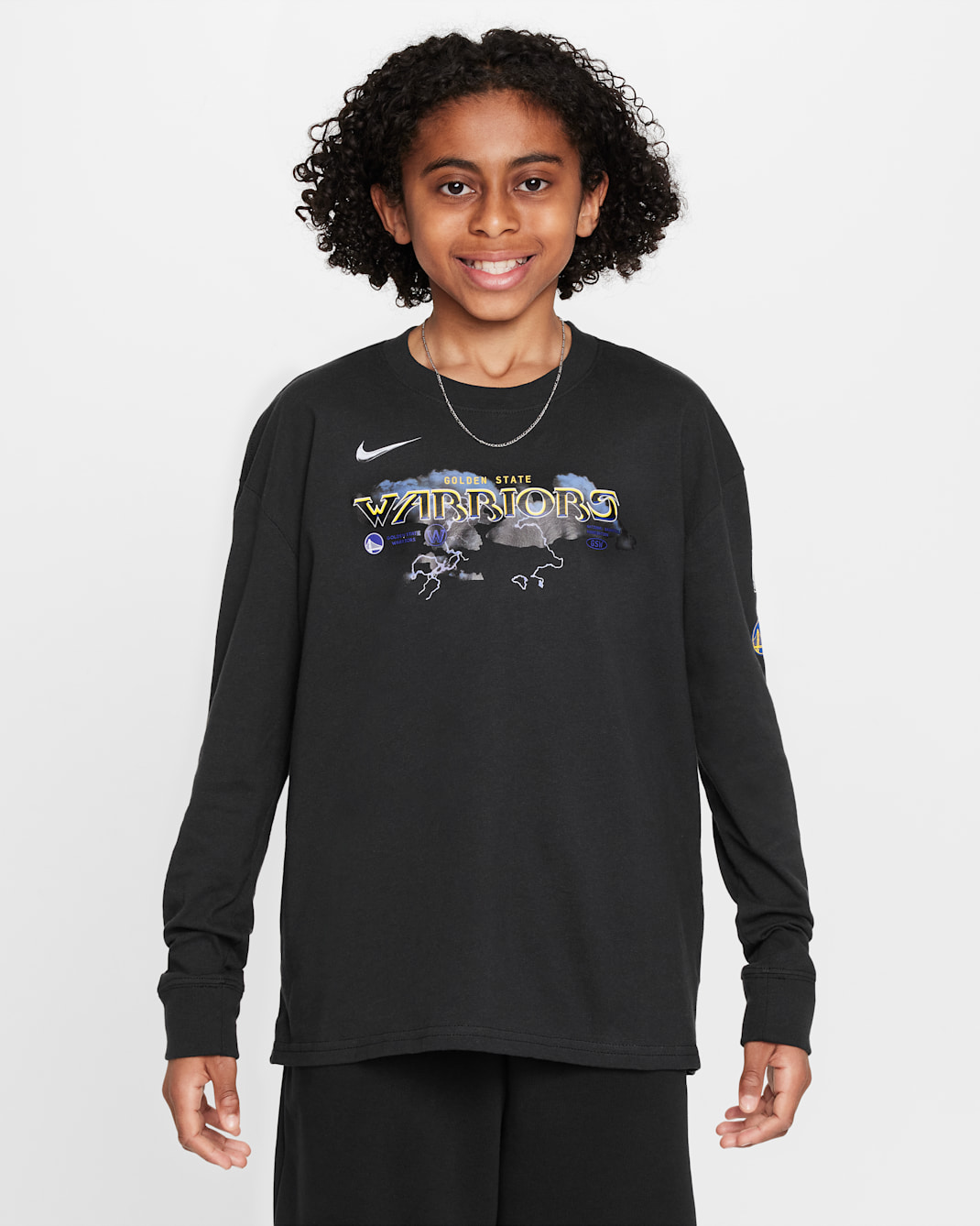 T-shirt à manches longues Nike NBA Max90 Golden State Warriors Essential pour ado (garçon) - Noir