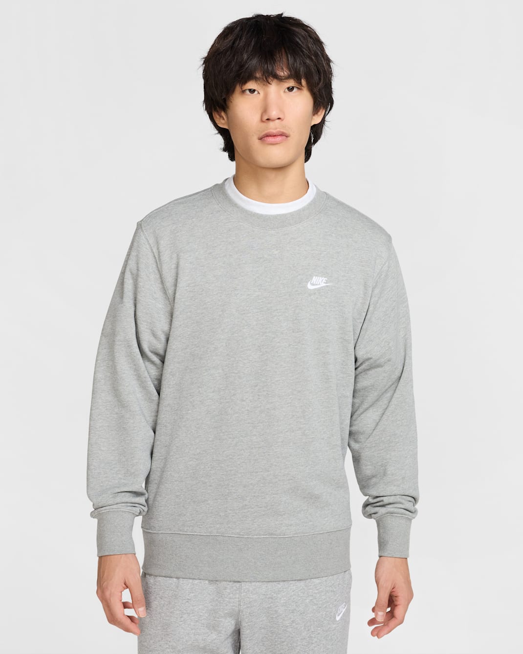 Nike Club Men's French Terry Crew - Dark Grey Heather/Light Smoke Grey/White