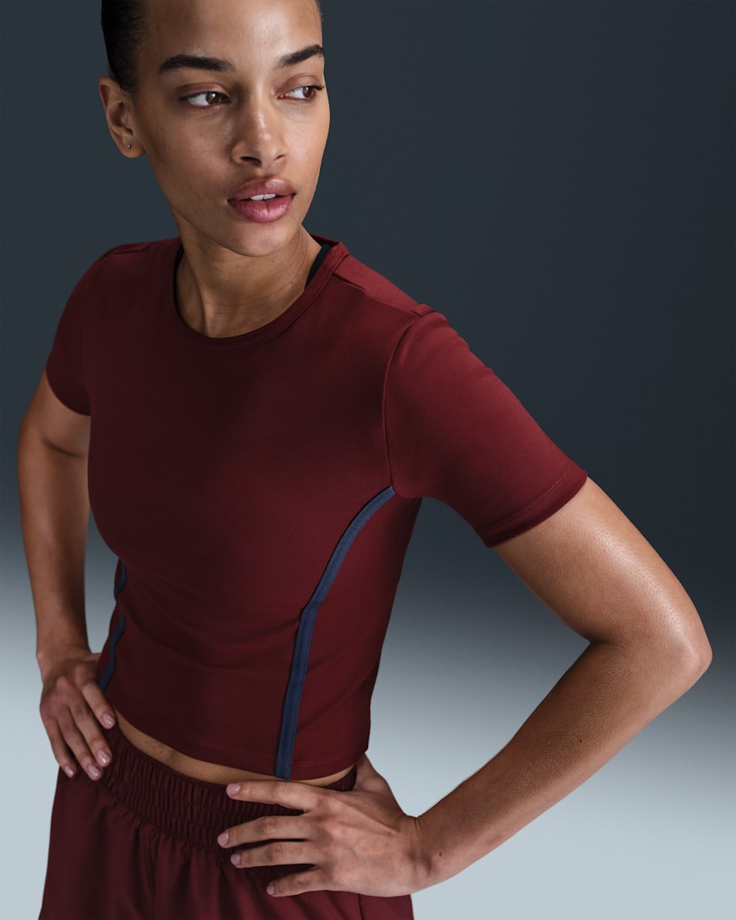 Nike One Fitted Women's Dri-FIT Short-Sleeve Top - Dark Team Red/Armory Navy/Black