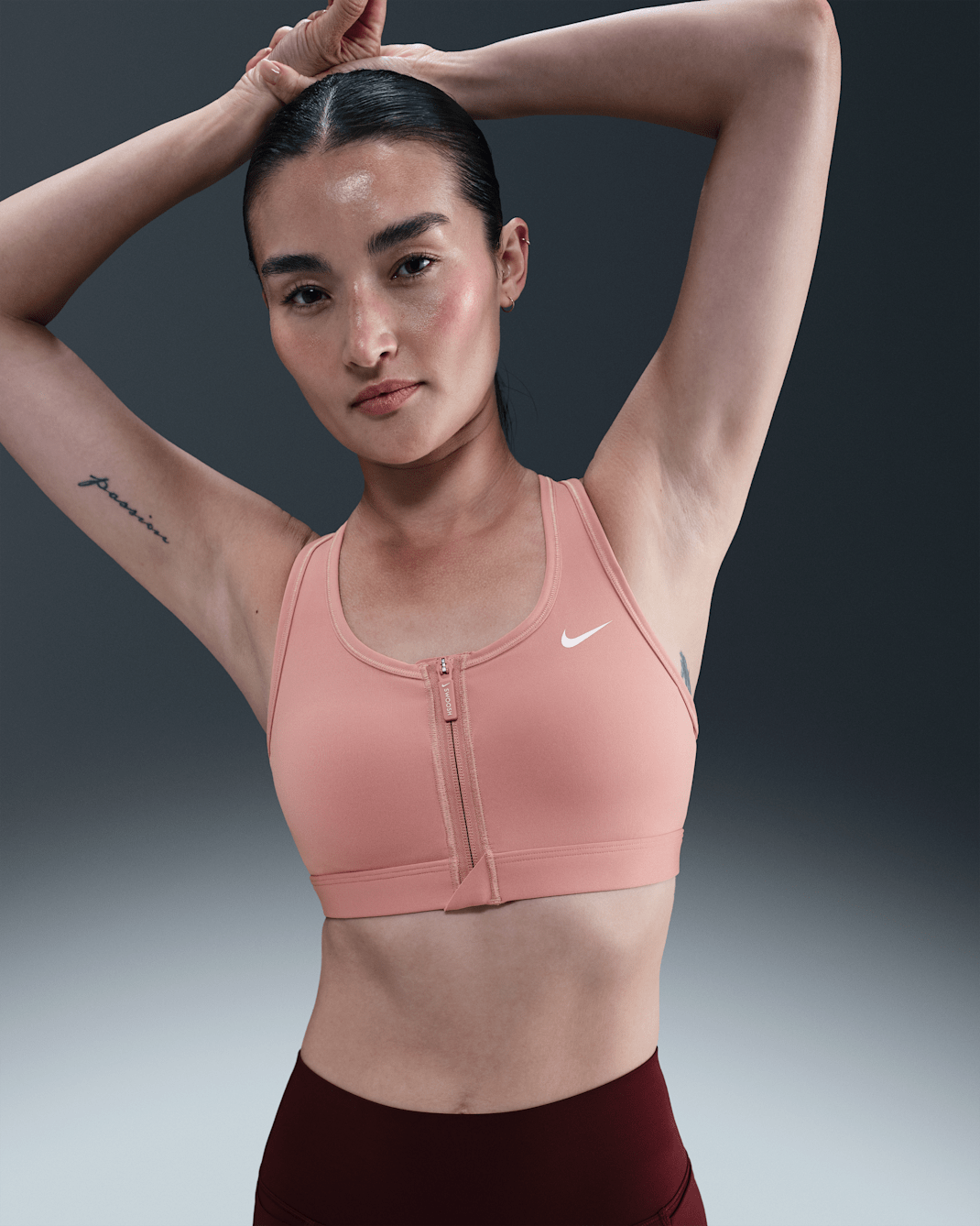 Nike Swoosh Front Zip Women's Medium-Support Padded Sports Bra - Rust Pink/White