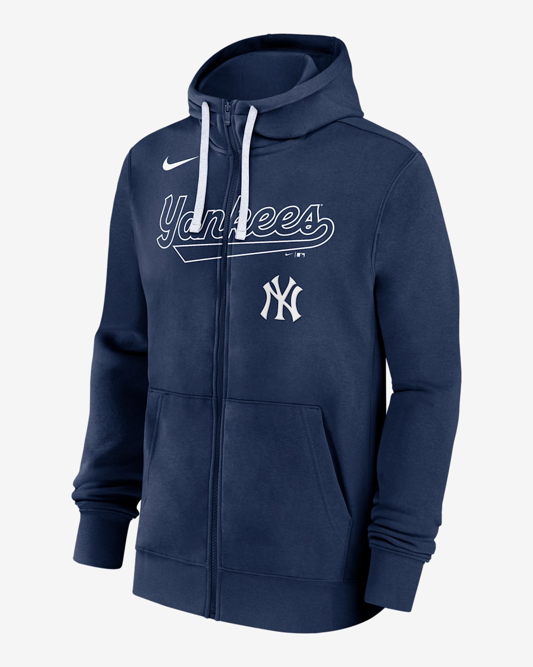 Sudadera con gorro Nike de la MLB de cierre completo para hombre New York Yankees Knockout Script - Azul marino
