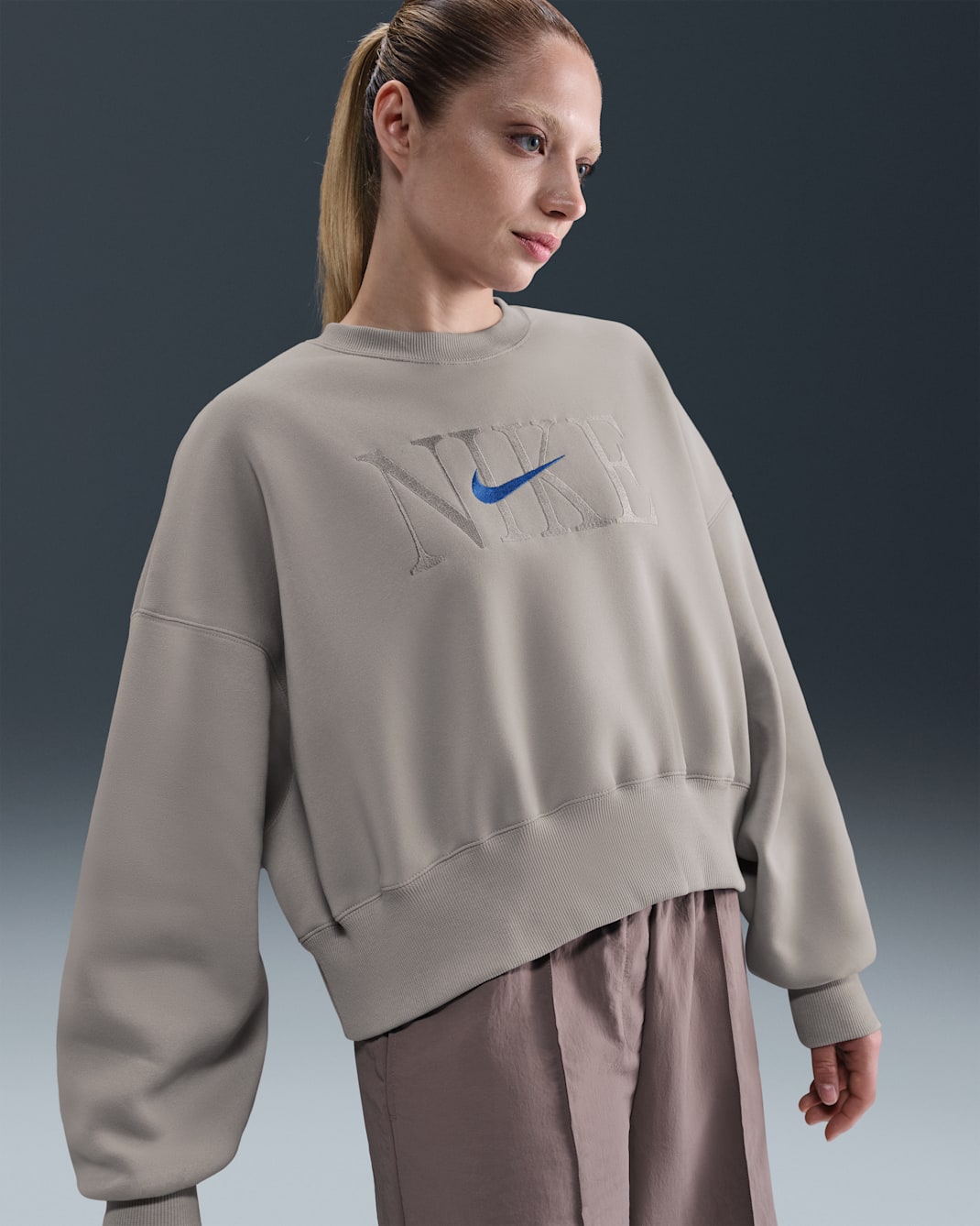 Nike Sportswear Phoenix Fleece Women's Oversized Crew-Neck Sweatshirt - College Grey/Game Royal