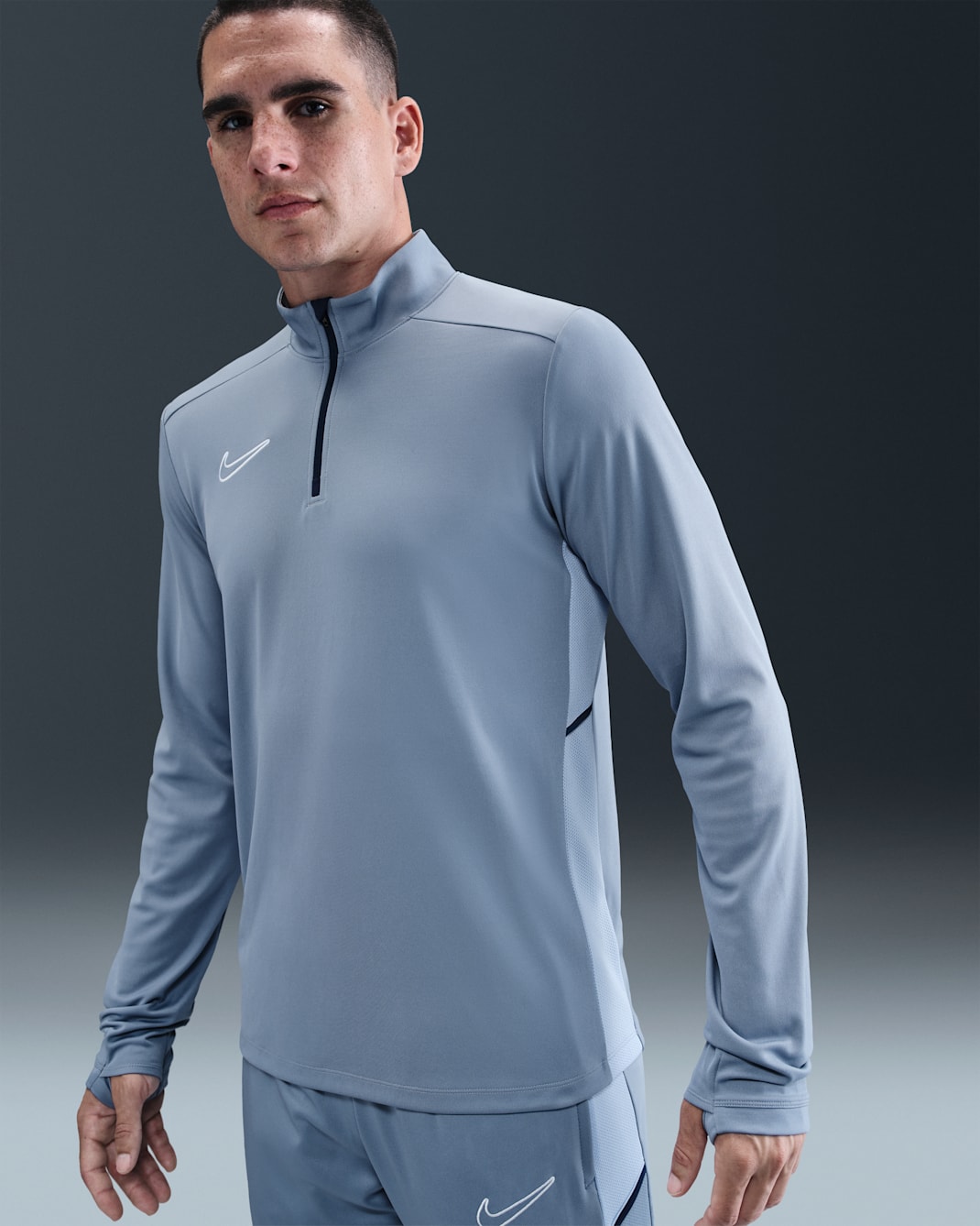 Nike Academy Men's Dri-FIT Football Drill Top - Ashen Slate/Cobalt Bliss/White