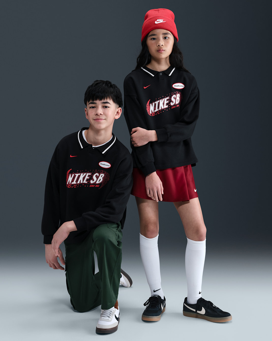 Nike SB Longsleeve-Skate-Poloshirt (ältere Kinder) - Schwarz/University Red