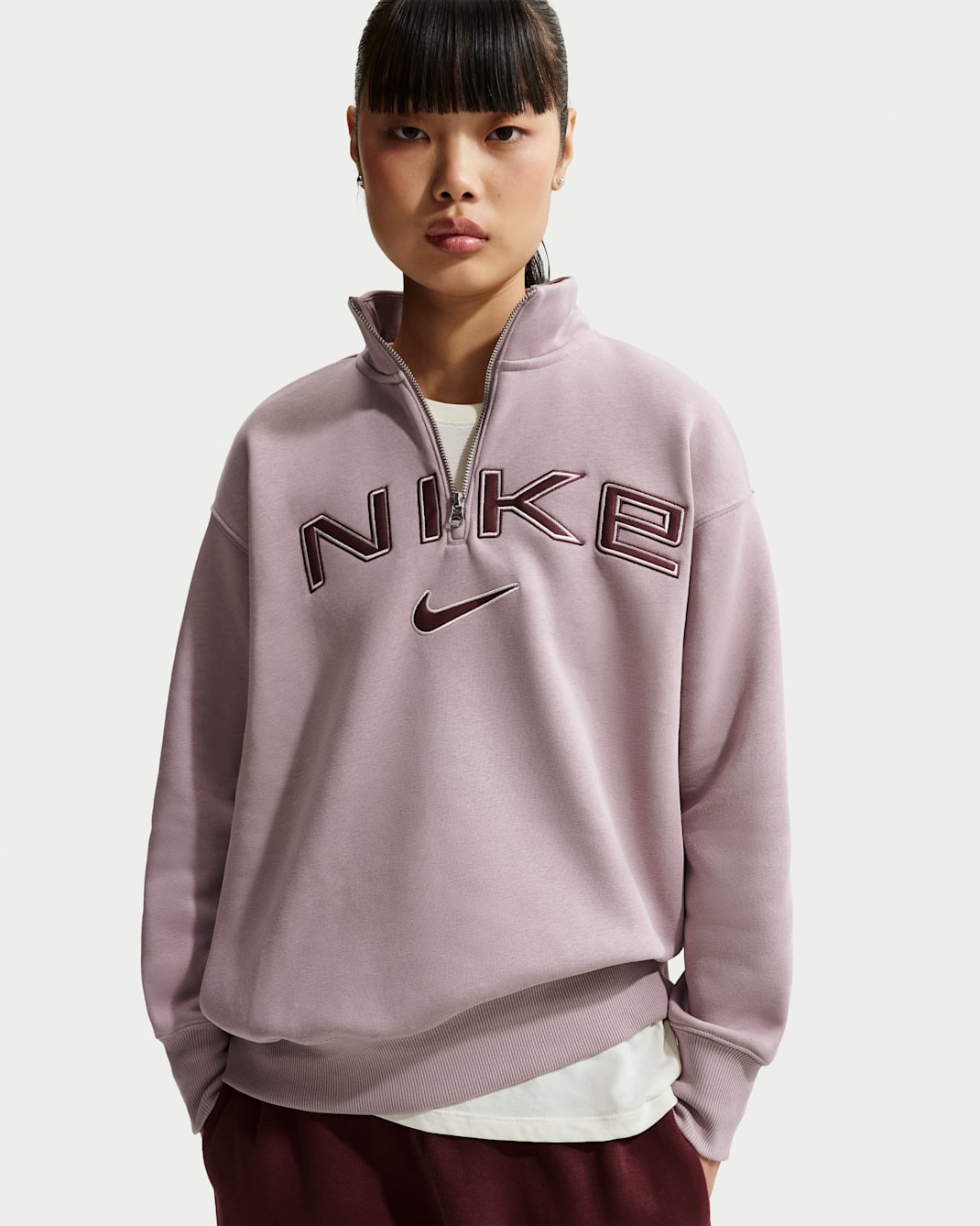 Nike Sportswear Phoenix Fleece Women's Oversized 1/4-Zip Logo Top - Light Violet Ore/Platinum Violet/Burgundy Crush