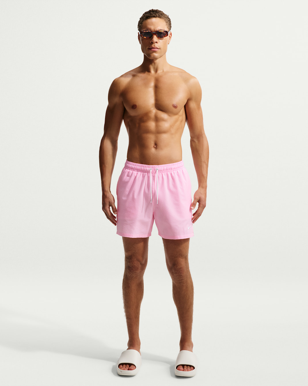 Short de volley avec sous-short intégré 13 cm Nike Swim Breaker texture ondulée pour homme - Pink Glow/Blanc/Blanc/Blanc
