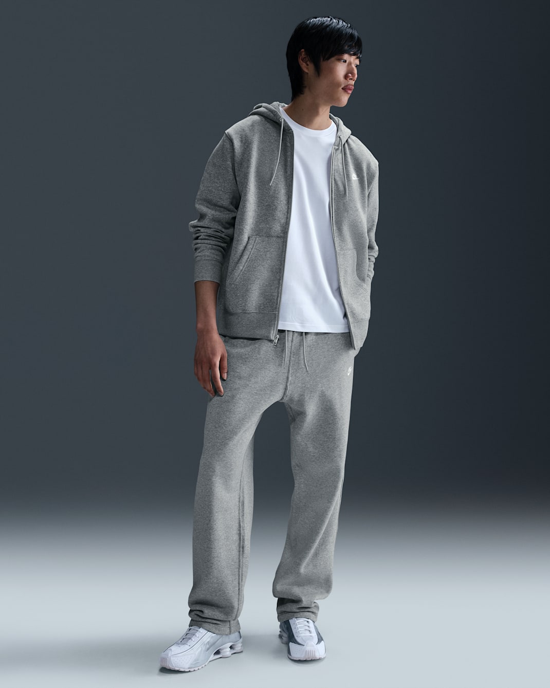 Nike Club Men's Open-Hem Fleece Pants - Dark Grey Heather/Light Smoke Grey/White