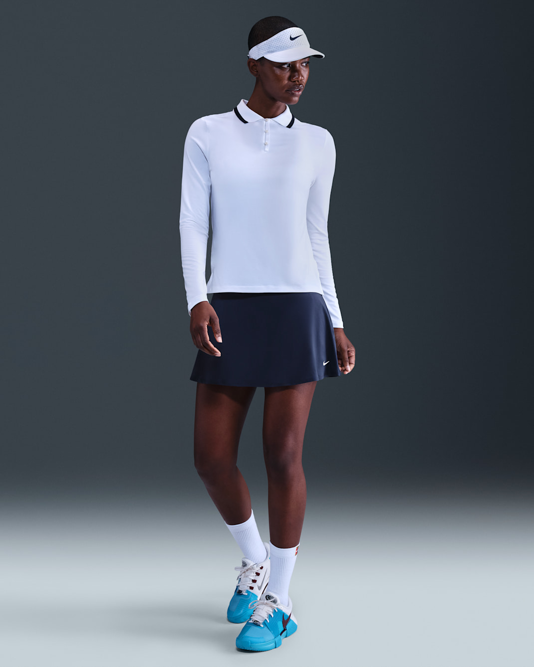 Nike Victory Women's Dri-FIT Short Flouncy Tennis Skirt - Midnight Navy/White