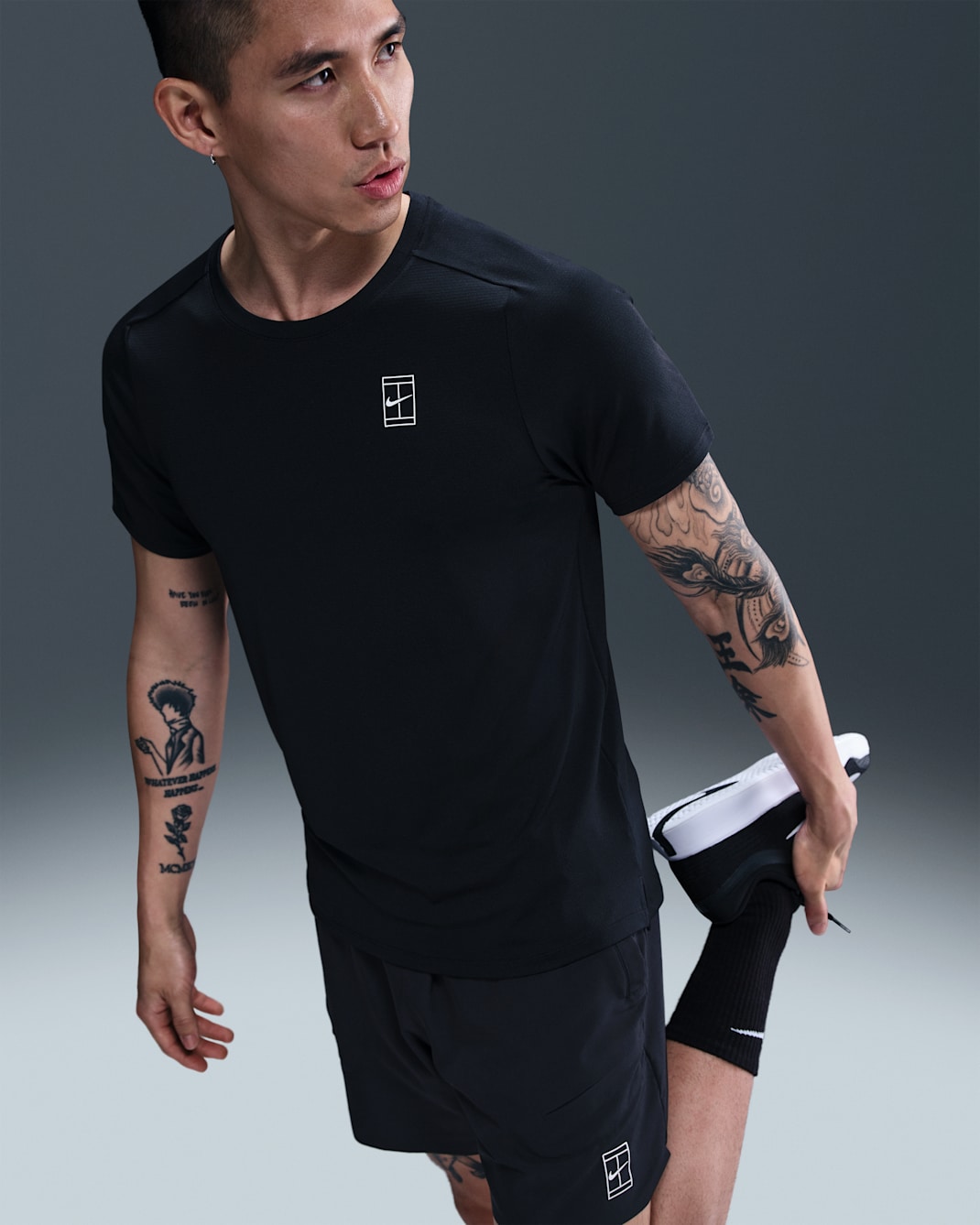 나이키코트 어드밴티지 남성 드라이 핏 테니스 탑 - 블랙/화이트