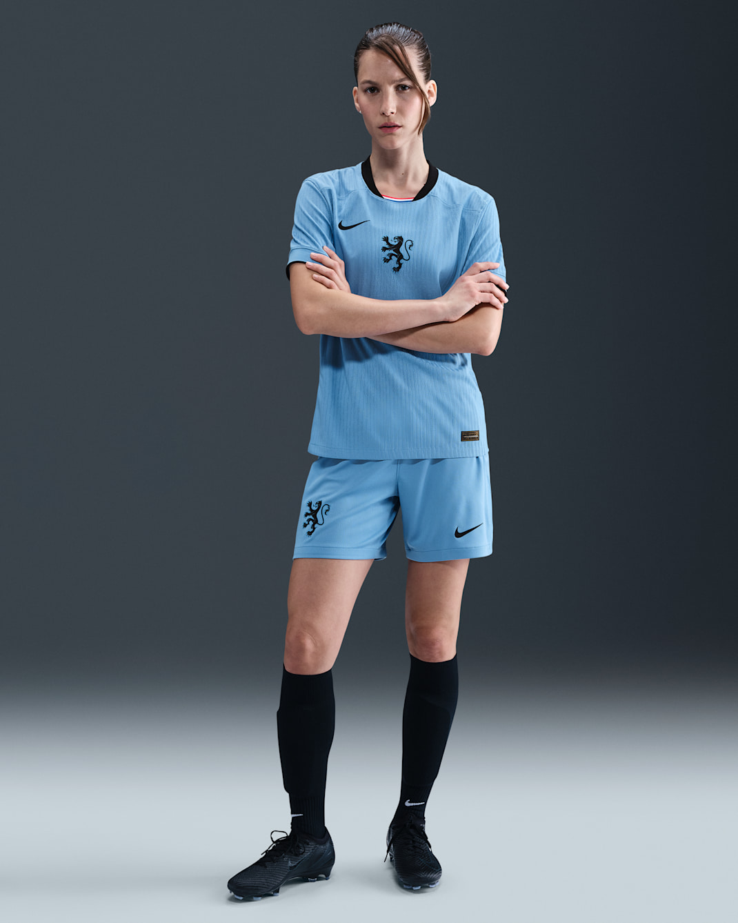 Niederlande 2025/26 Stadium Away Nike Replika-Fußballshorts mit Dri-FIT-Technologie (Damen) - Blue Beyond/Schwarz