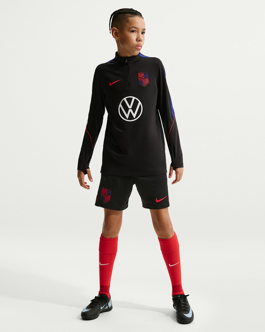 USMNT Strike Big Kids' Nike Dri-FIT Soccer Knit Shorts - Black/Deep Royal Blue/Challenge Red