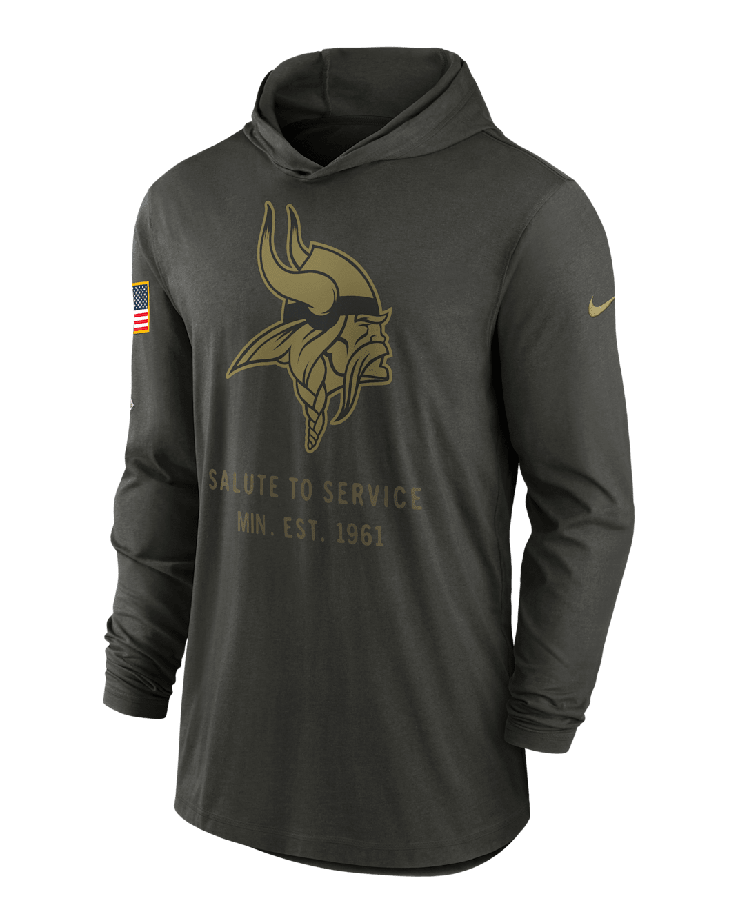 Minnesota Vikings Salute to Service Sideline Men’s Nike Dri-FIT NFL Long-Sleeve Hooded Top - Sequoia
