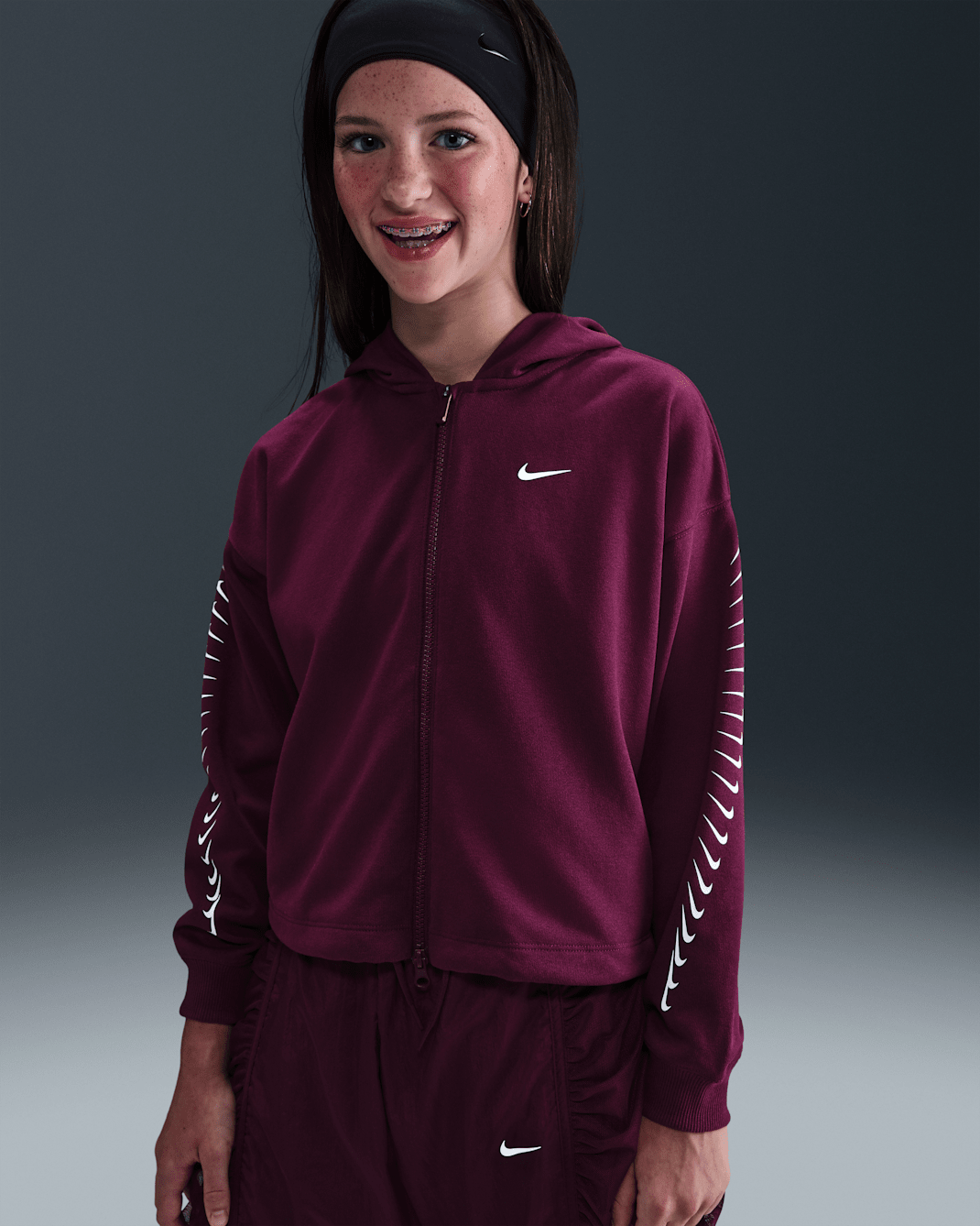 Nike Sportswear Girls' Dri-FIT Fleece Hoodie - Bordeaux/White