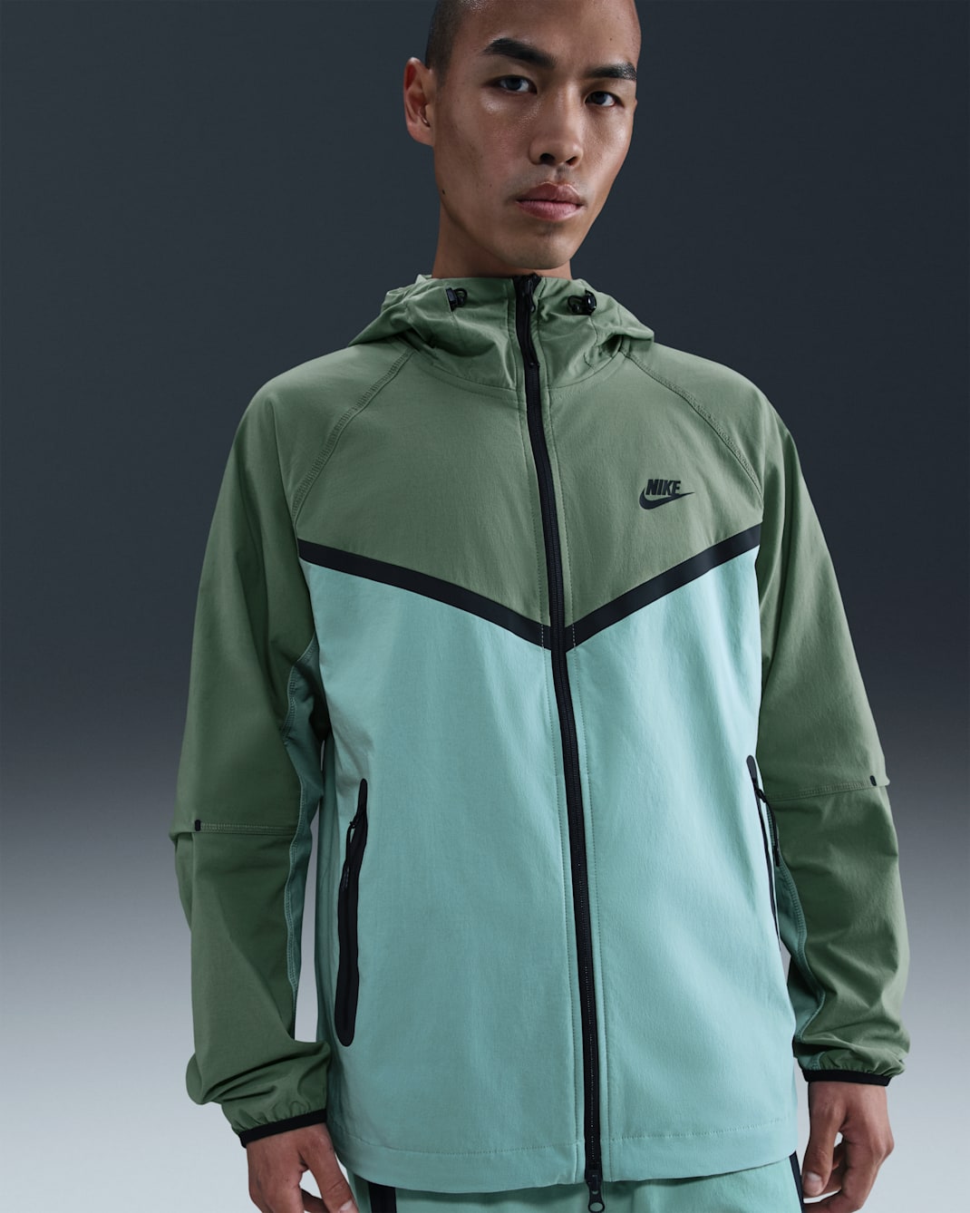 나이키 테크 윈드러너 남성 우븐 풀집 재킷 - 캐넌/클레이 그린/블랙