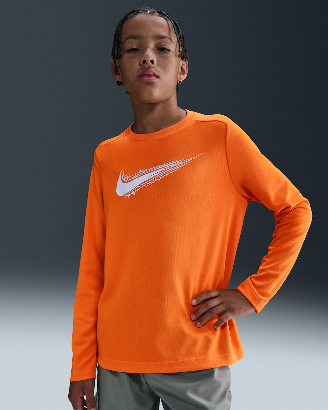Nike Multi Big Kids' (Boys') Dri-FIT Long-Sleeve Top - Bright Ceramic/White