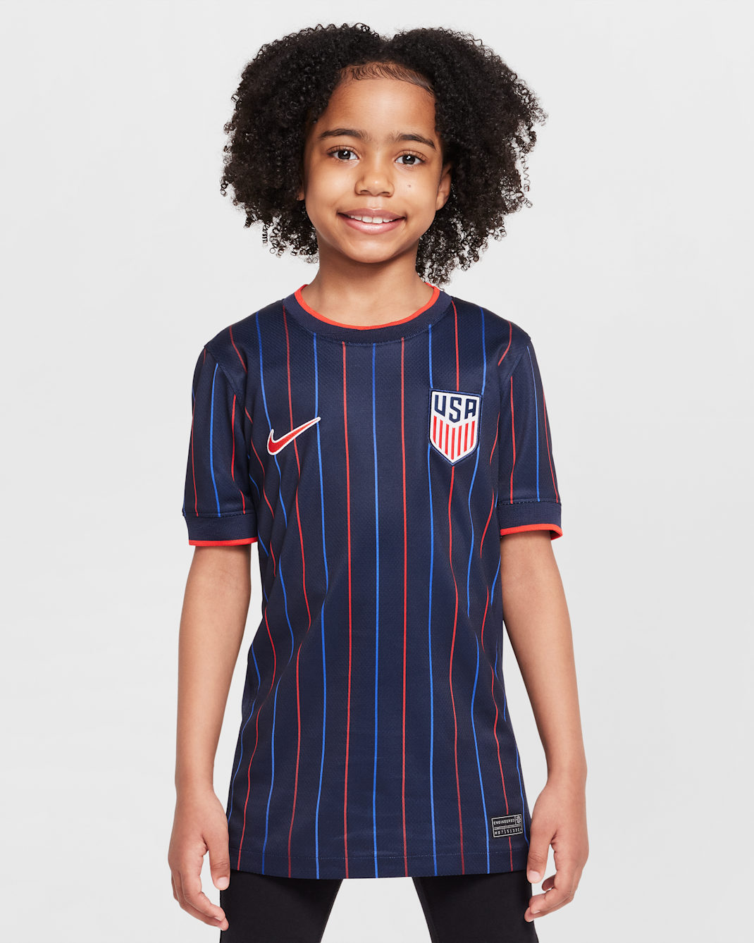 USMNT 2025 Stadium Away (Men's Team) Big Kids' Nike Dri-FIT Soccer Replica Jersey - Obsidian/Challenge Red