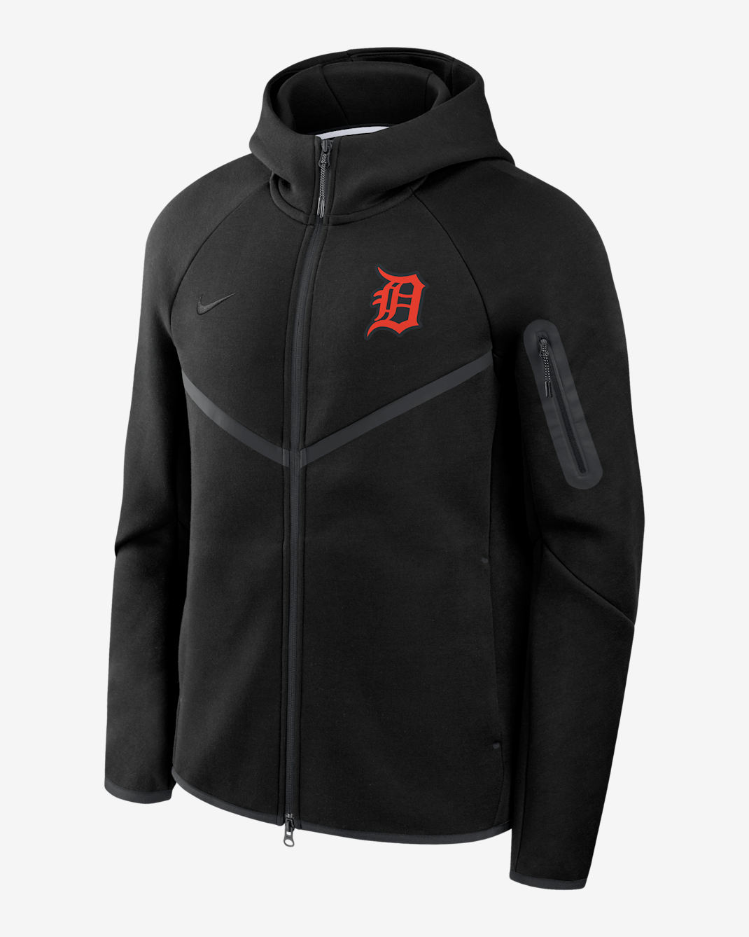 Chamarra con gorro Nike de la MLB de cierre completo para hombre Detroit Tigers Tech Fleece Windrunner - Negro