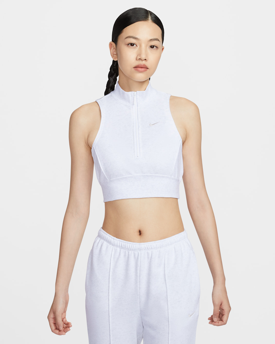 Nike Sportswear Chill Terry Women's Slim Cropped 1/2-Zip French Terry Tank Top - Birch Heather/Light Orewood Brown