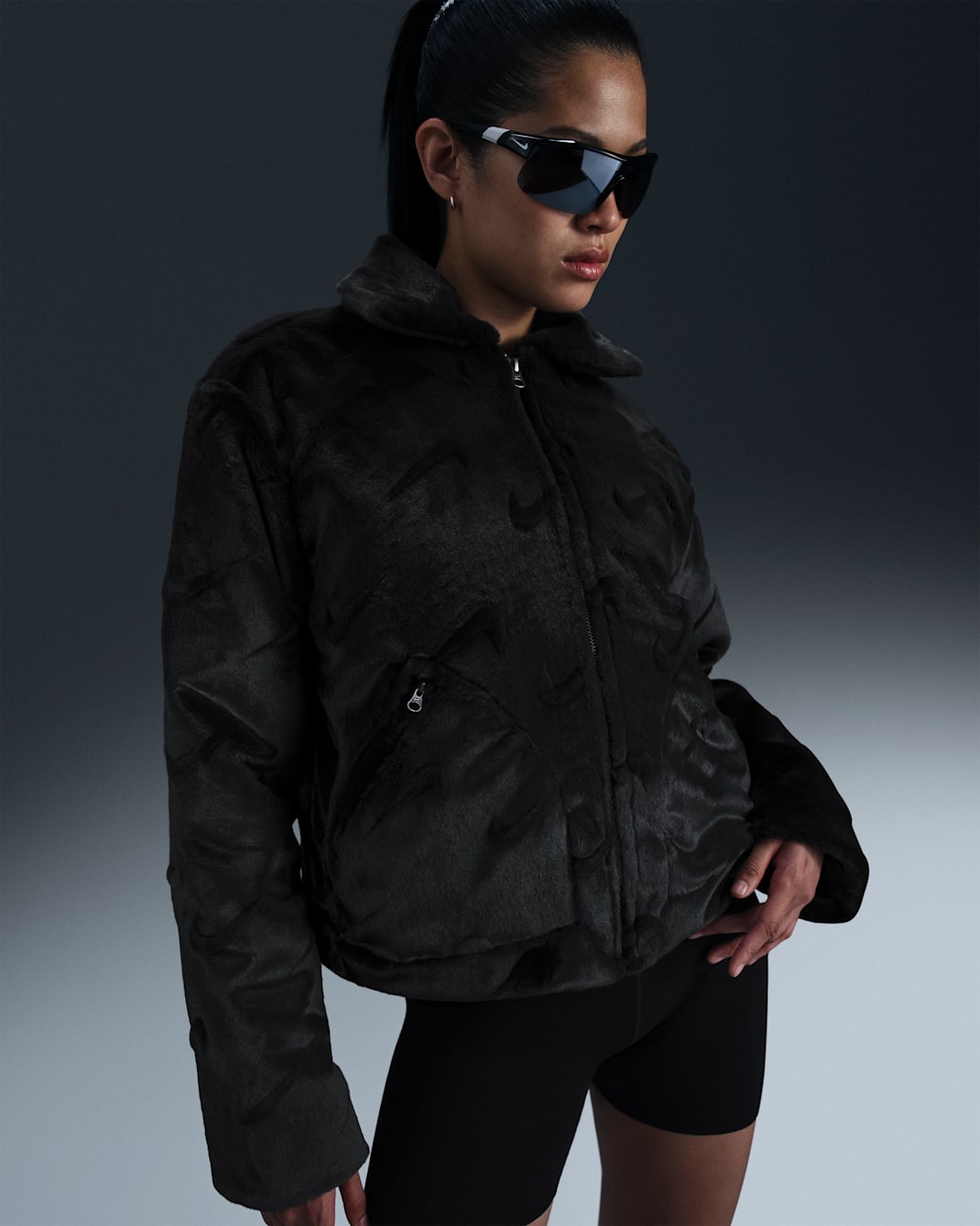 Nike Sportswear Essential Women's Loose Printed Faux Fur Jacket - Black/White