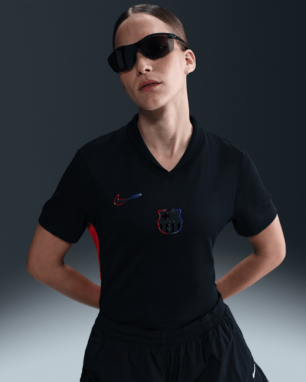 F.C. Barcelona 2024/25 Stadium Away Women's Nike Dri-FIT Football Replica Shirt - Black/University Red/Black