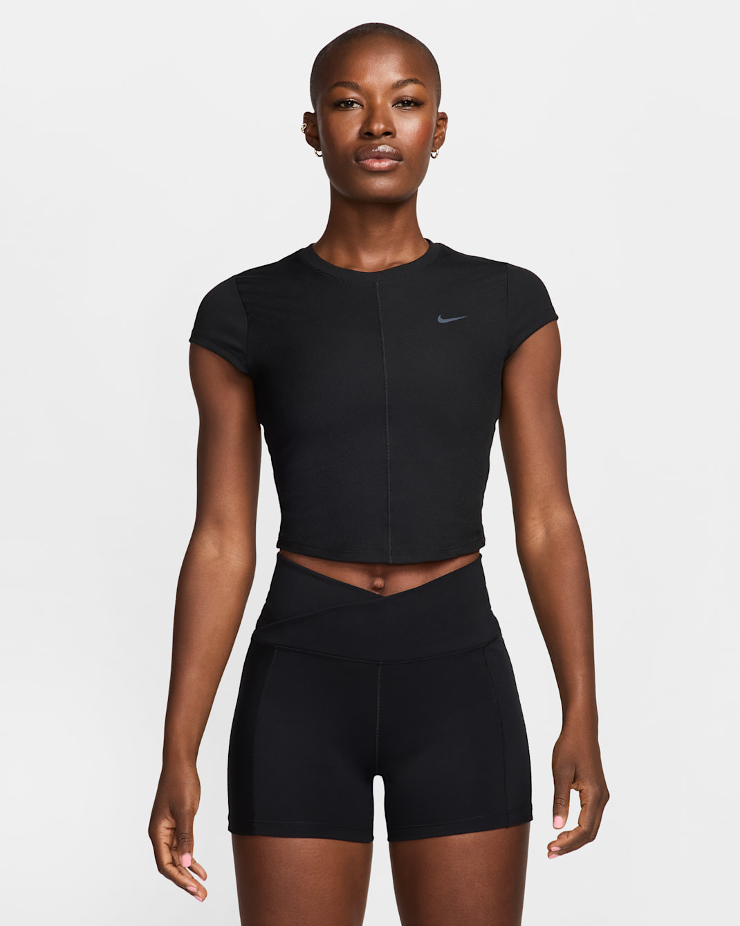 Nike One Fitted Rib Women's Dri-FIT Short-Sleeve Cropped Top - Black/Cool Grey