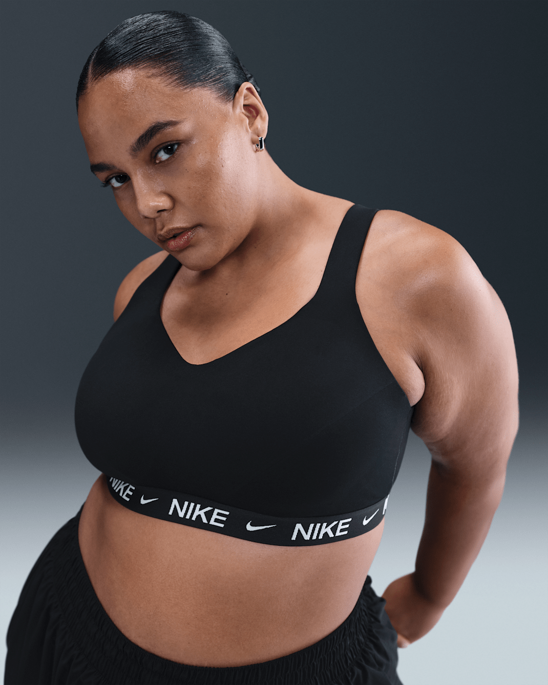 Nike Indy High-Support Women's Padded Adjustable Sports Bra (Plus Size) - Black/Black/White