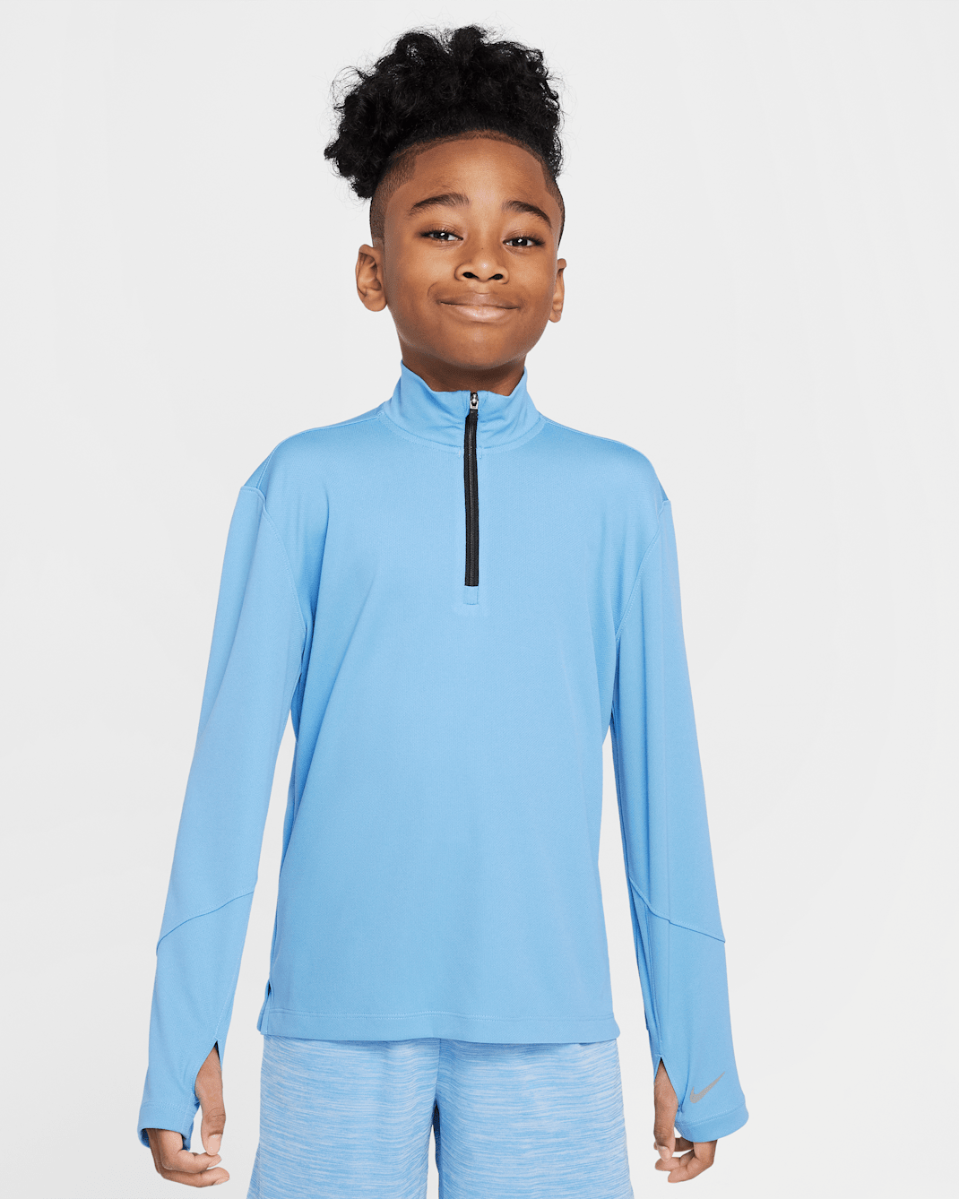 Playera de medio cierre de manga larga Dri-FIT con protección UV para niño talla grande Nike Multi - Azul extremo