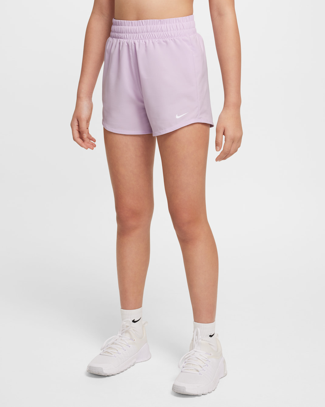 Nike One Big Kids' (Girls') Dri-FIT High-Waisted Woven Training Shorts - Doll/White