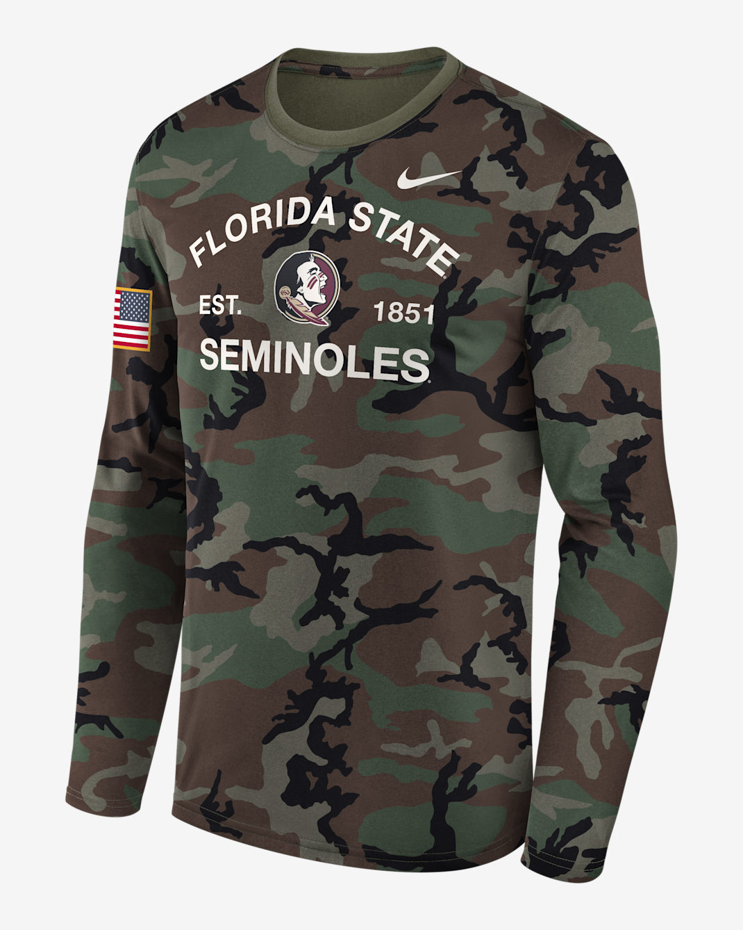 Playera de manga larga universitaria Nike Dri-FIT para hombre Florida State 2025 Military Appreciation Legend - Oliva