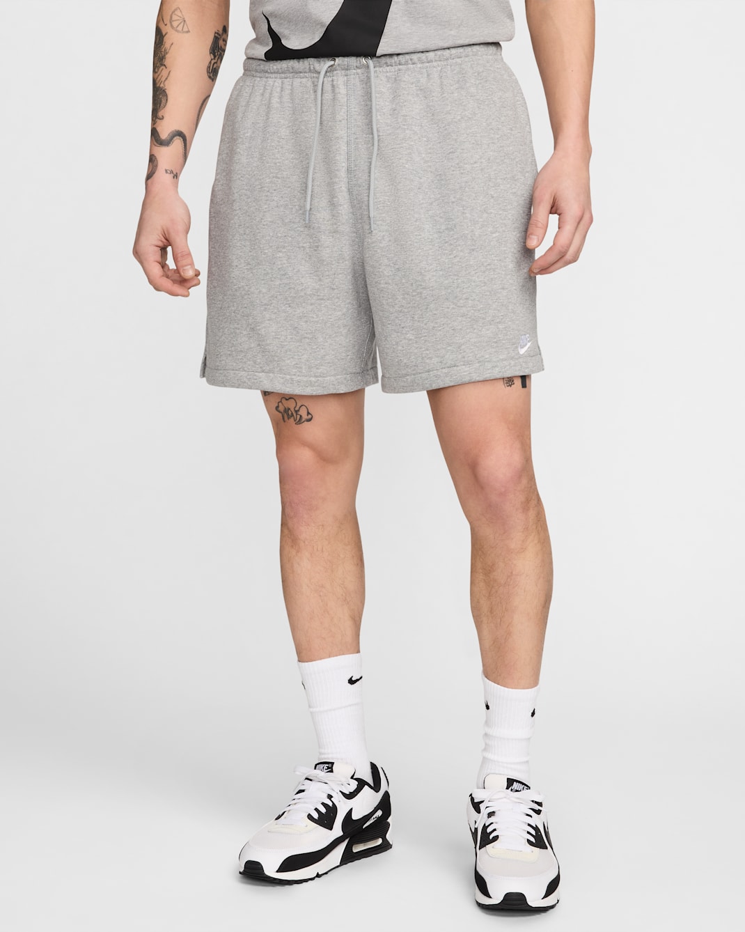 กางเกงขาสั้นผ้าเฟรนช์เทรีผู้ชาย Flow Nike Club - Dark Grey Heather/Light Smoke Grey/ขาว