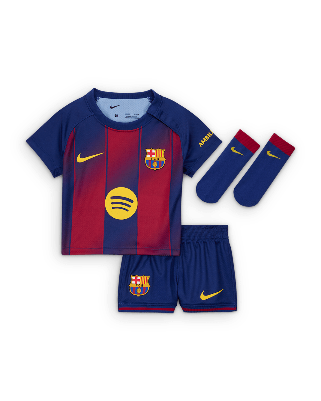 FC Barcelona 2025/26 Stadium (hjemmedrakt) Nike Football Replica draktsett i tre deler til sped-/småbarn - Deep Royal Blue/Deep Royal Blue/Noble Red/Midwest Gold