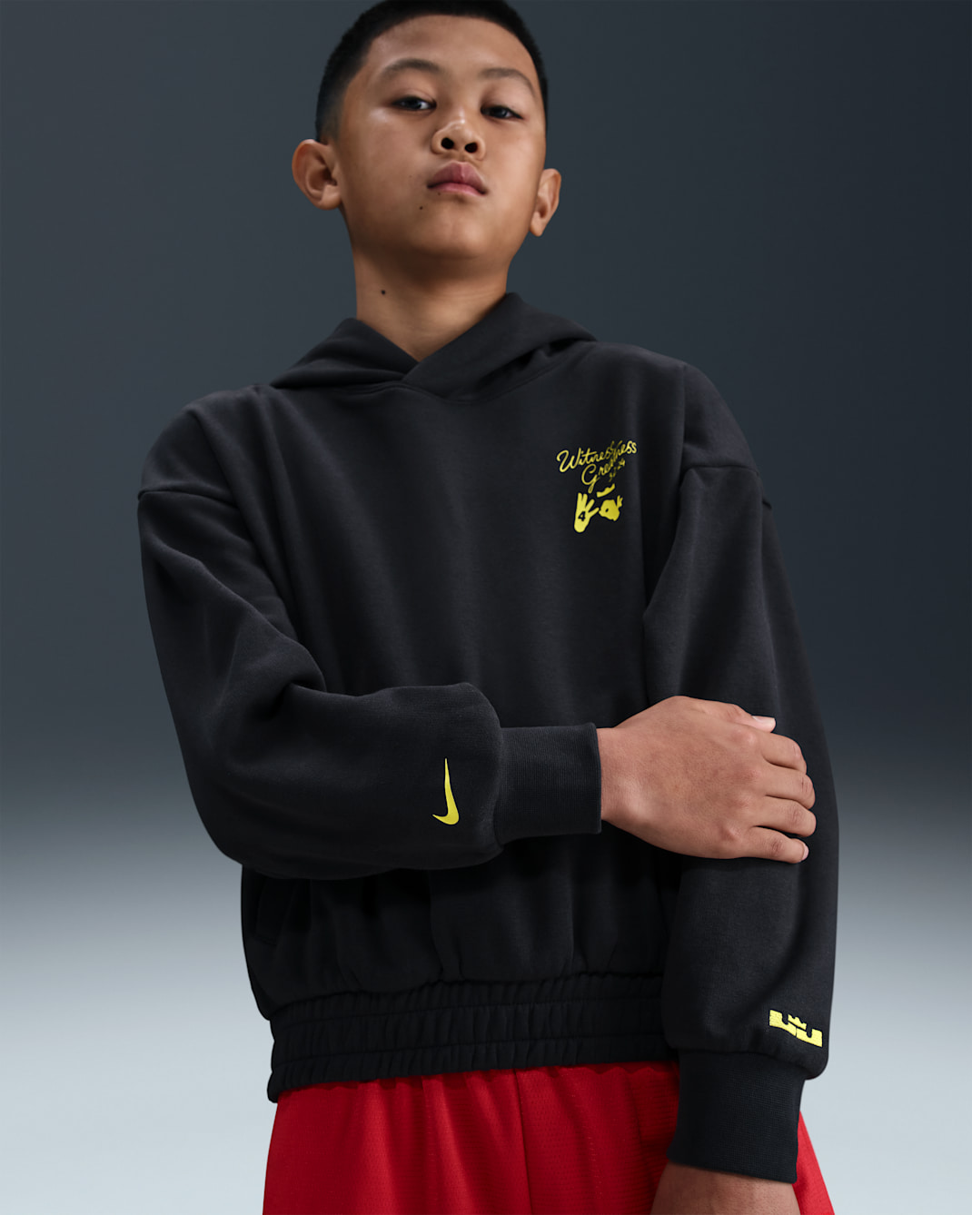 LeBron "Uncharted" Big Kids' Pullover Hoodie - Off Noir/Vibrant Yellow