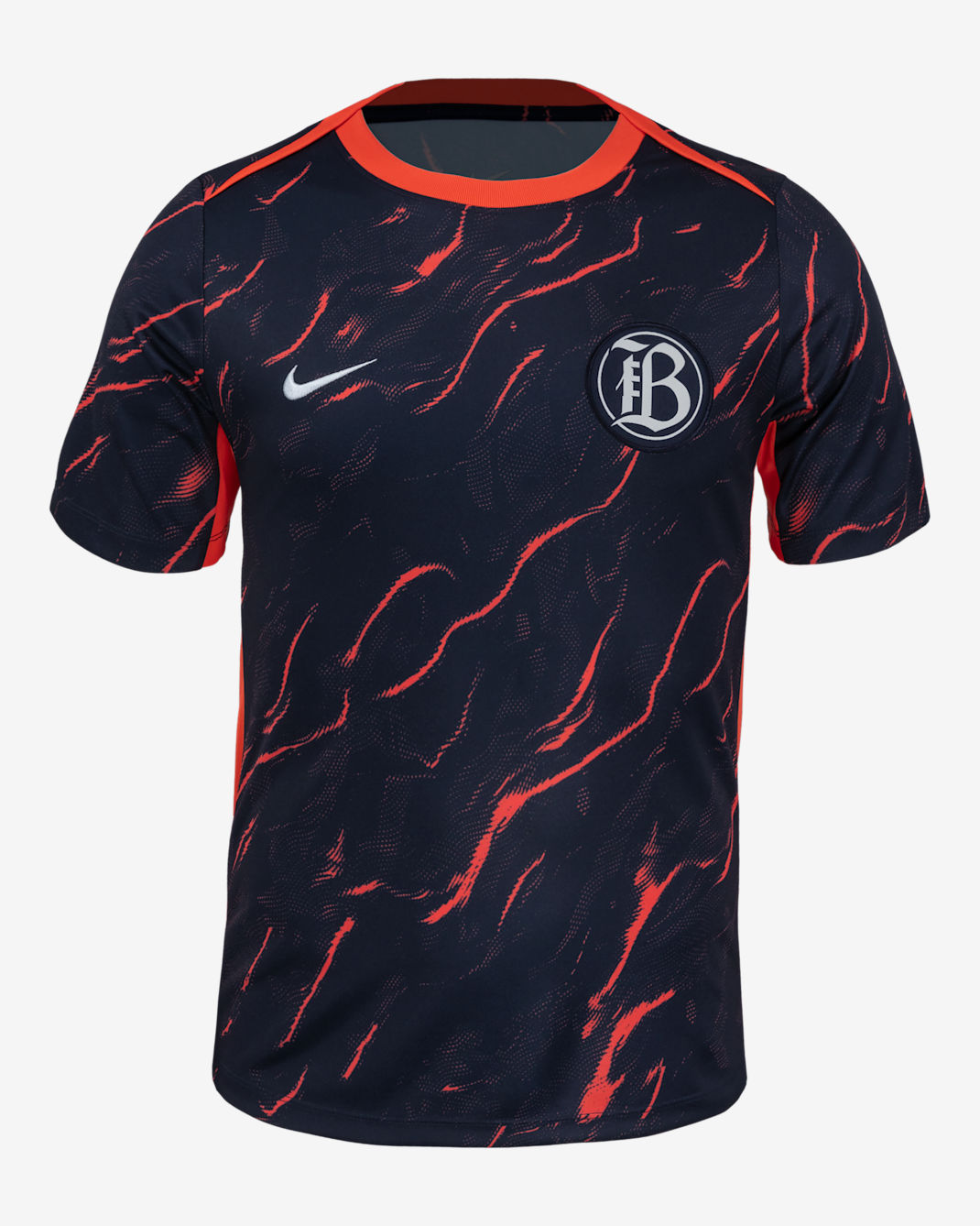 Playera de manga corta Nike de la NWSL para antes del partido para hombre Bay FC 2025 - Coral enérgico/Obsidiana