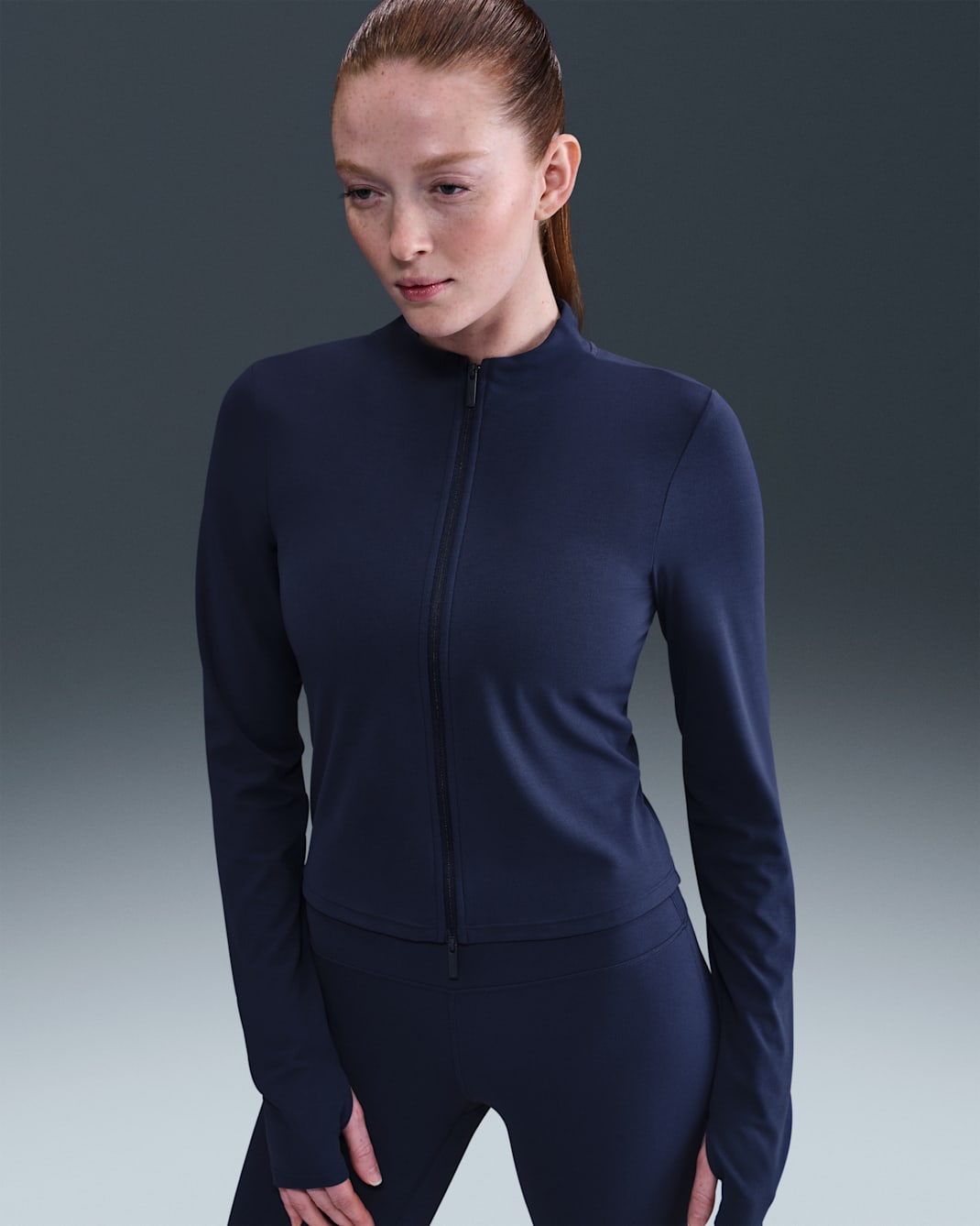 Nike Zenvy Women's Dri-FIT Full-Zip Long-Sleeve Top - Midnight Navy/White