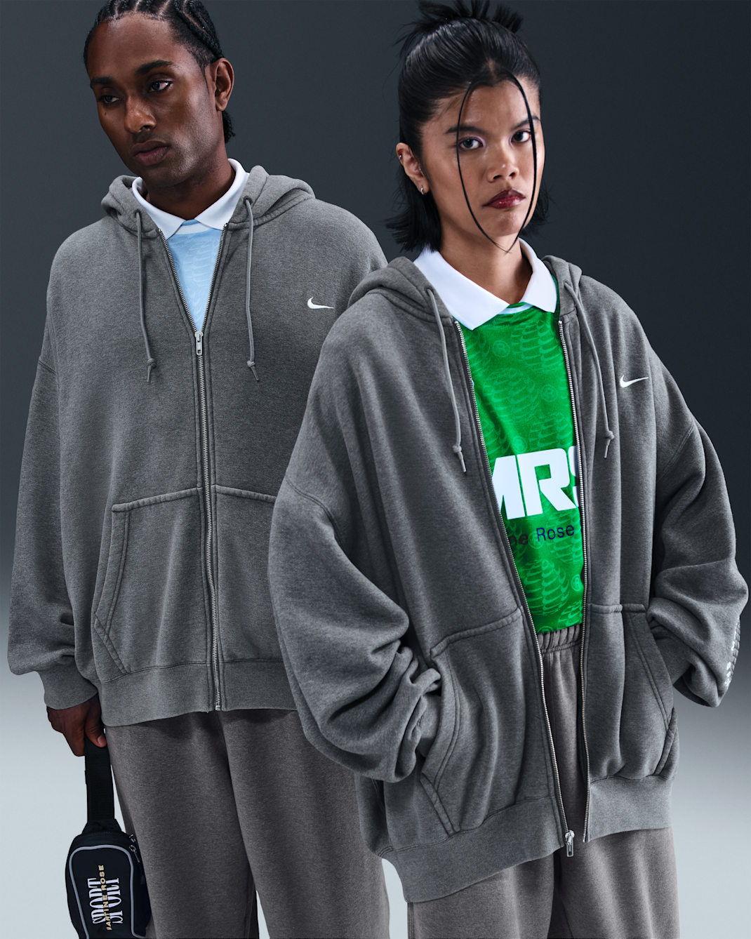 Nike x Martine Rose Men's Full-Zip Hoodie - Charcoal Heather/Dark Steel Grey/White