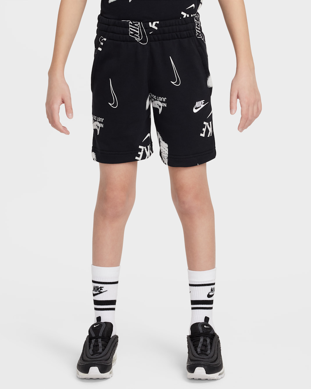 Nike Sportswear Club Big Kids' French Terry Shorts - Black/Black/White