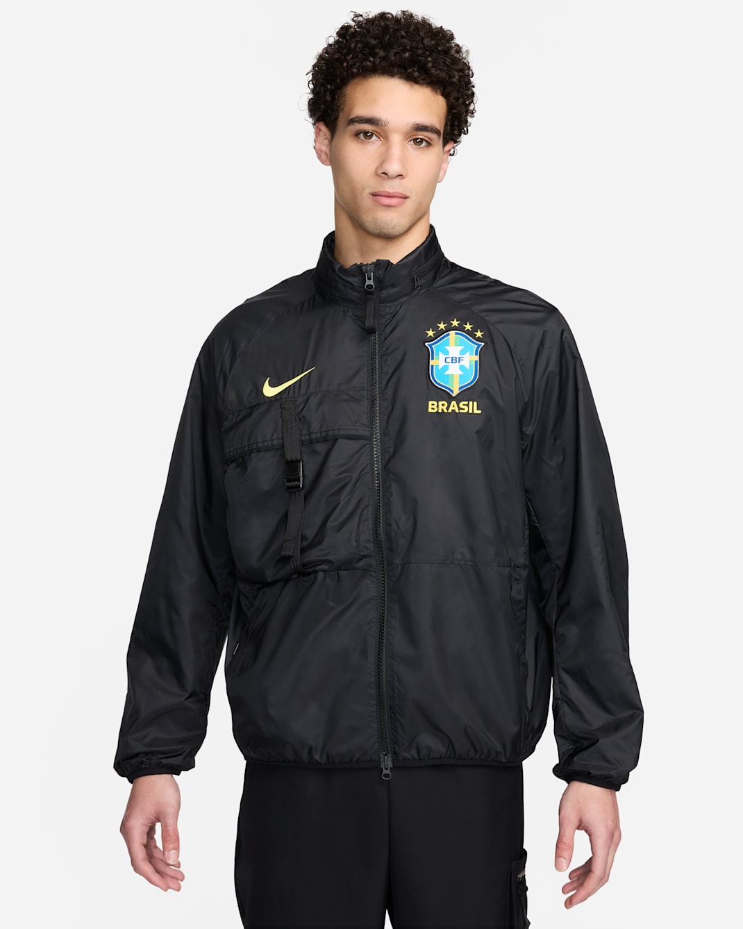 Brazil Men's Nike Soccer Halo Jacket - Black/Dynamic Yellow