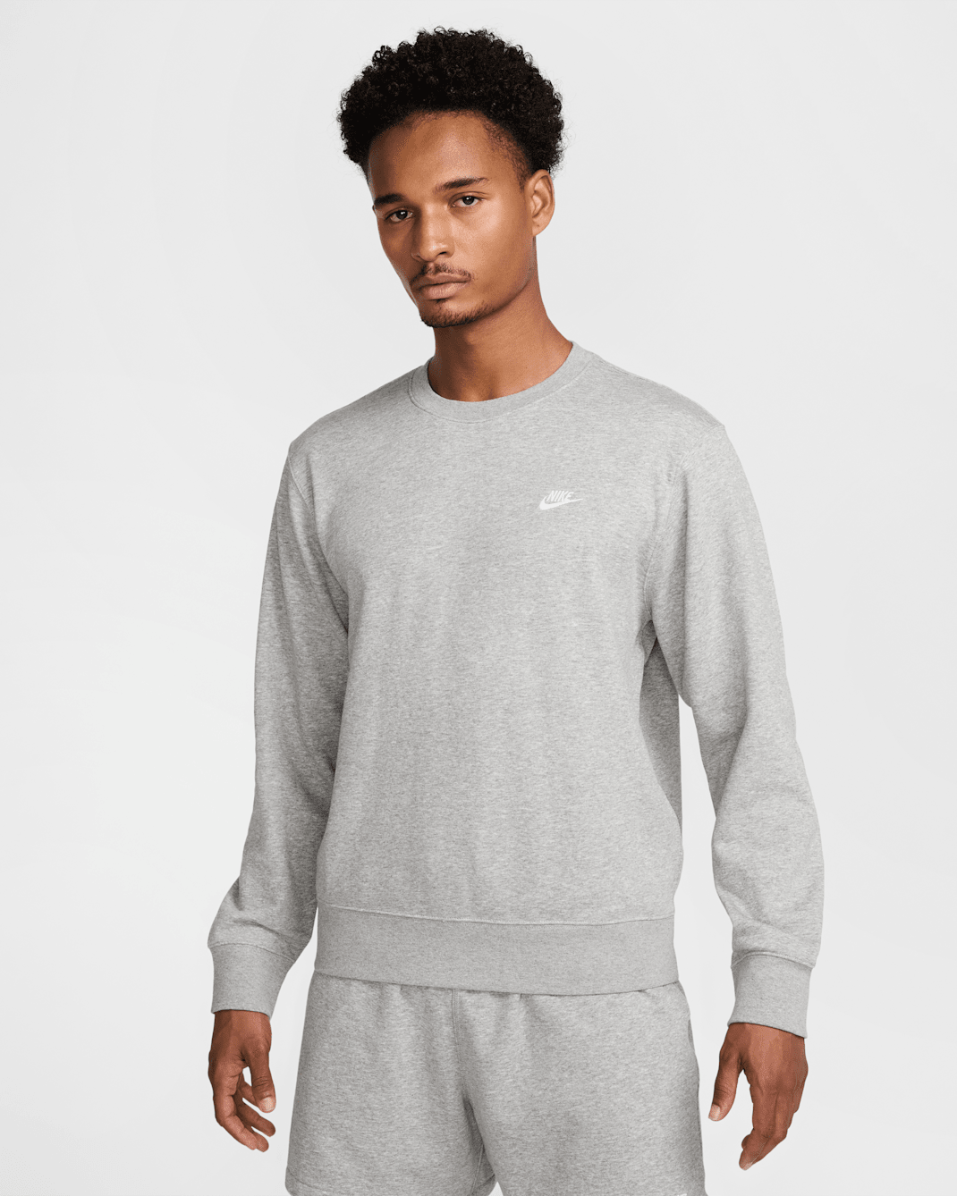 Sudadera de cuello redondo de French Terry para hombre Nike Club - Gris oscuro jaspeado/Gris humo claro/Blanco