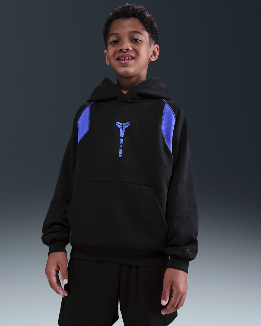 Sudadera de fútbol con gorro sin cierre Therma-FIT para niños talla grande x Kobe FC Barcelona segunda equipación - Negro/Violeta persa/Negro