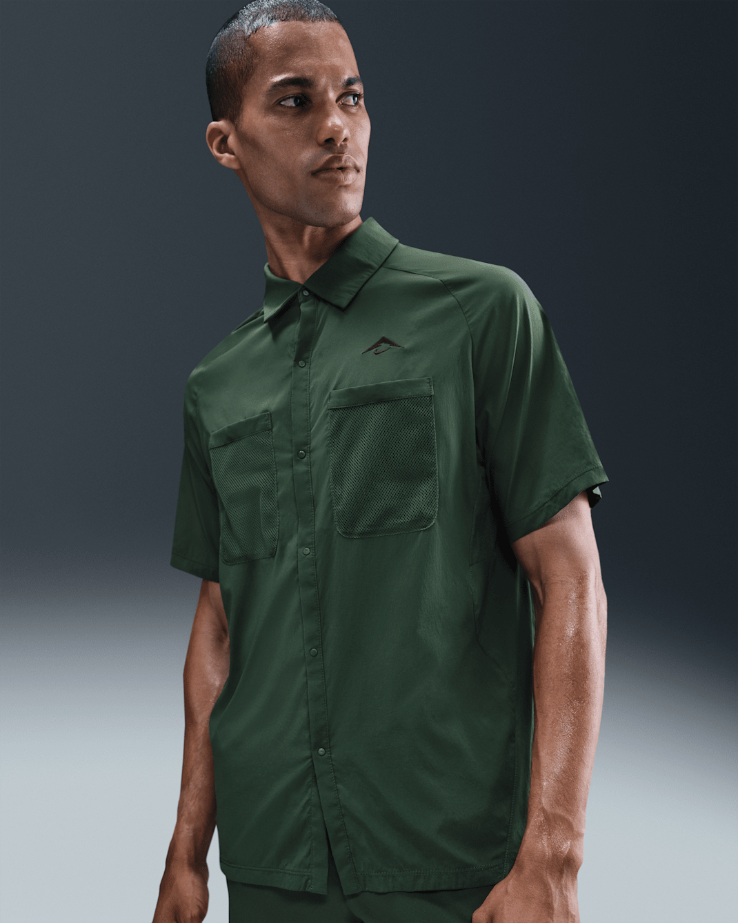 Nike Trail Men's Dri-FIT UV Running Button-Up Shirt - Fir/Fir/Black