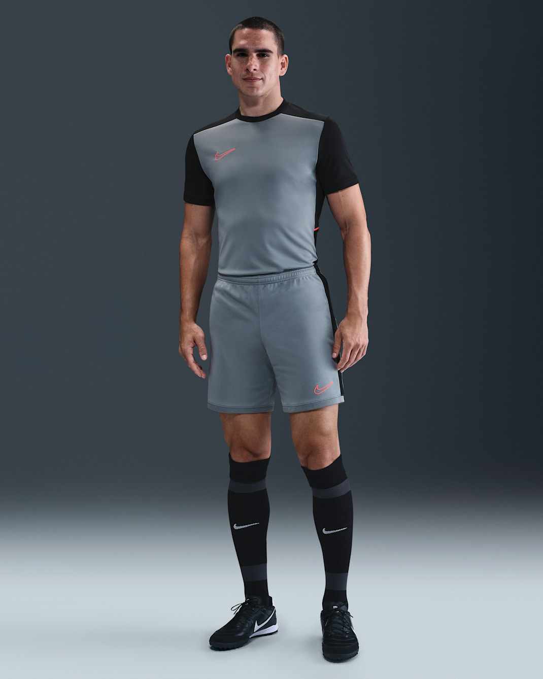 Nike Academy Men's Dri-FIT Football Shorts - Cool Grey/Black/Bright Crimson