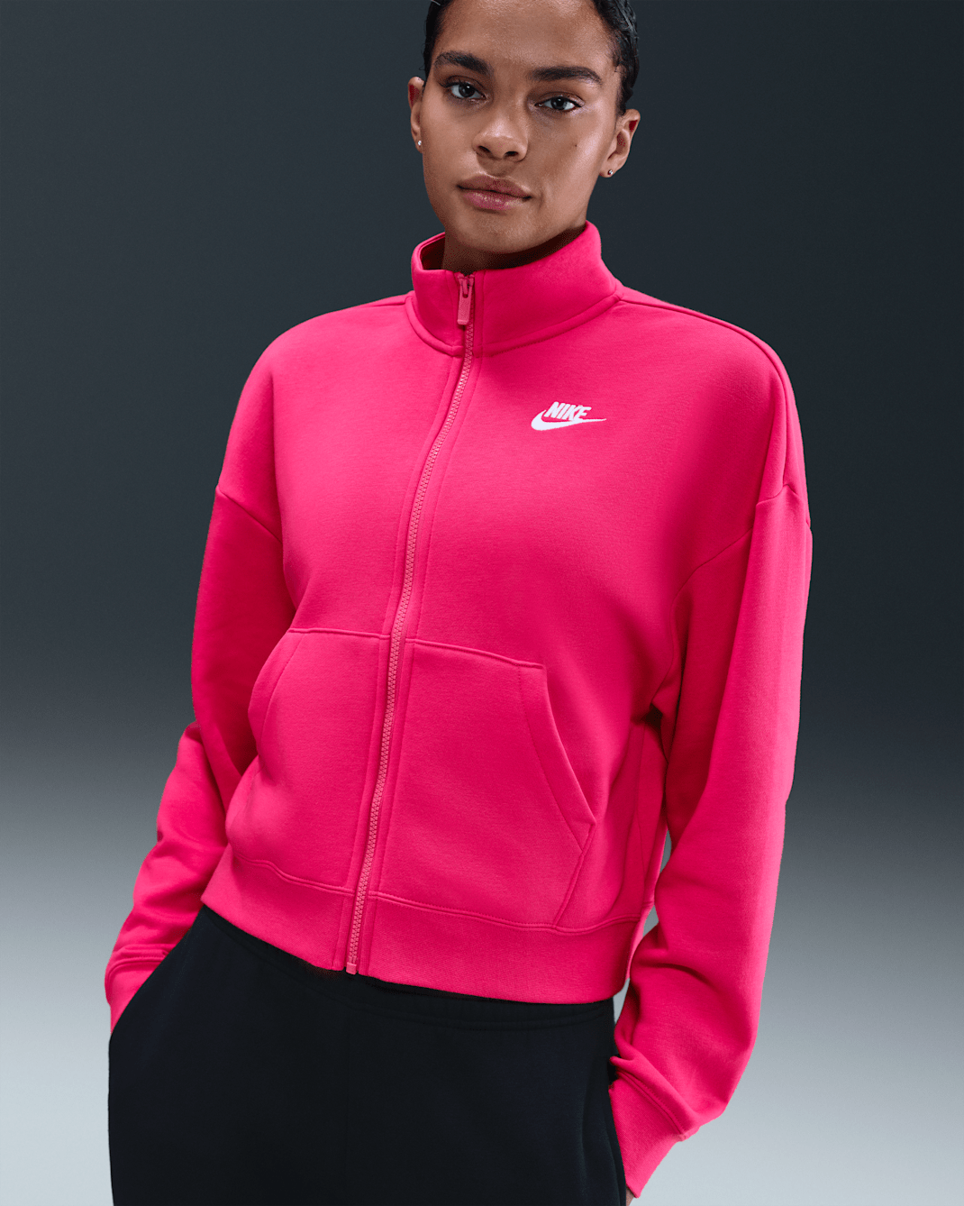 Nike Sportswear Club Fleece Women's Loose Track Jacket - Rush Pink/White