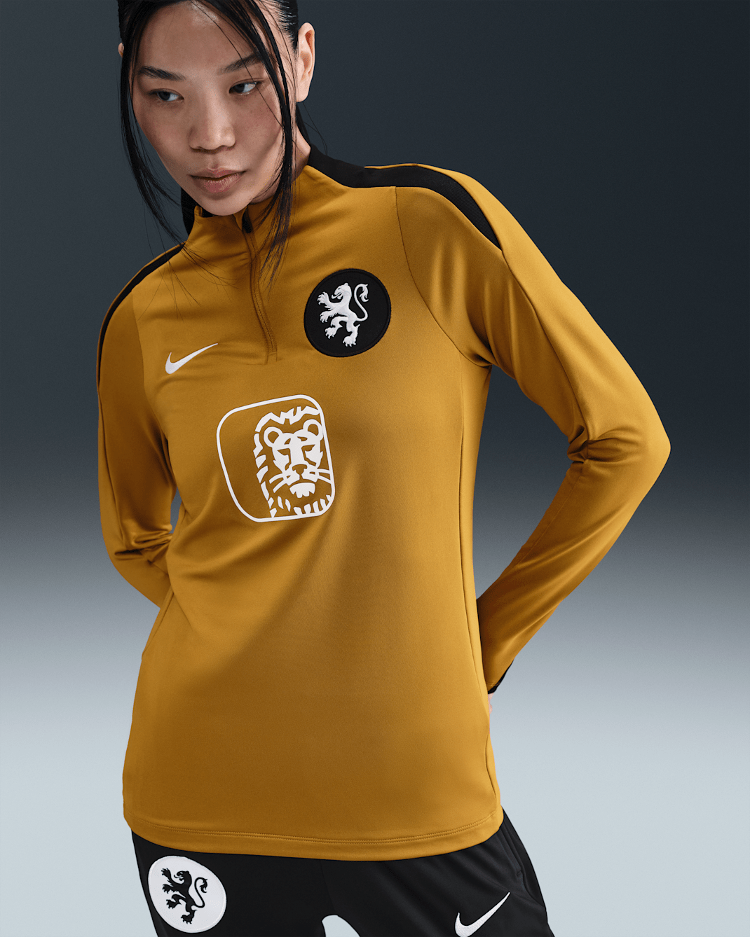 Fotbollsträningströja Nederländerna Strike Nike Dri-FIT för kvinnor - Bronzine/Svart/Vit