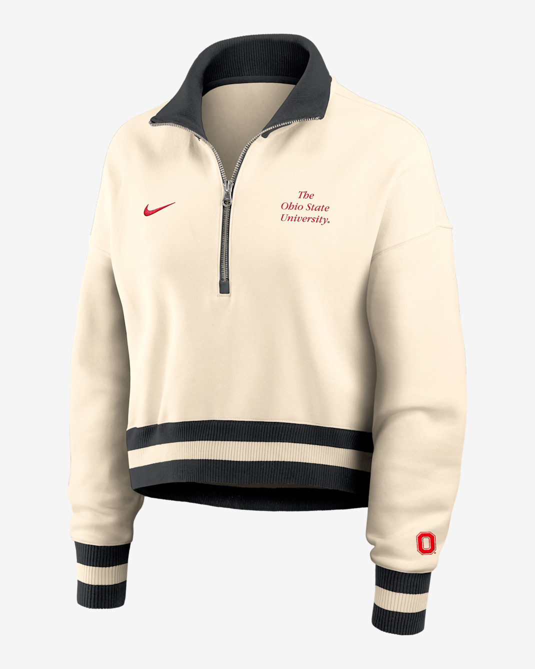 Ohio State Legacy Women's Nike College Cropped 1/4-Zip Crew - Tan/Beige