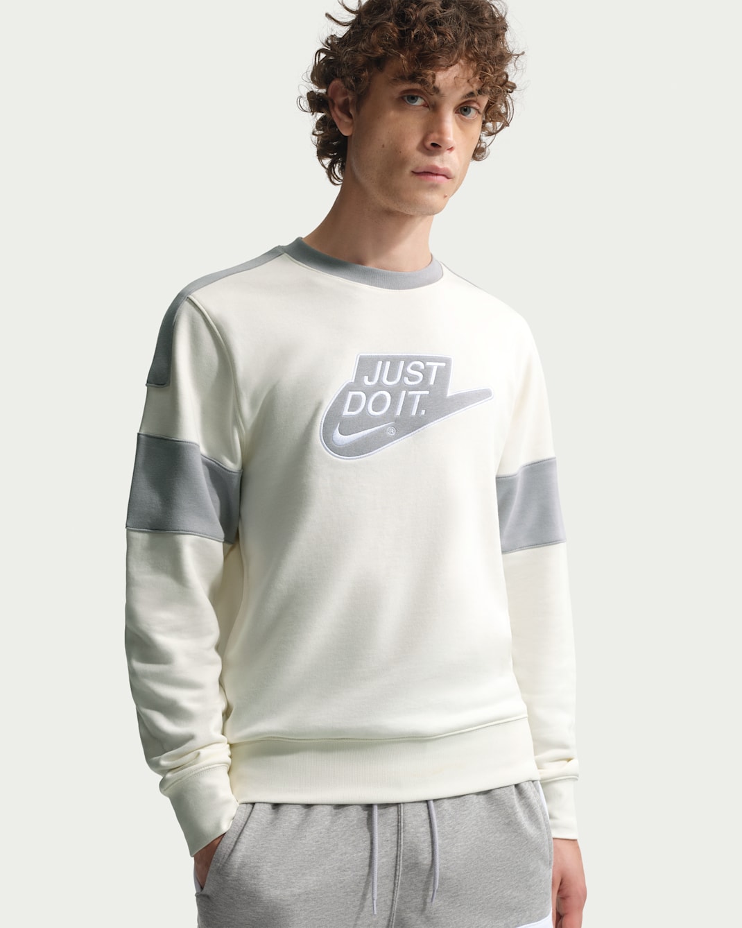 Nike Sportswear Club Men's French-Terry Crew-Neck Sweatshirt - Sail/Light Smoke Grey/Light Smoke Grey
