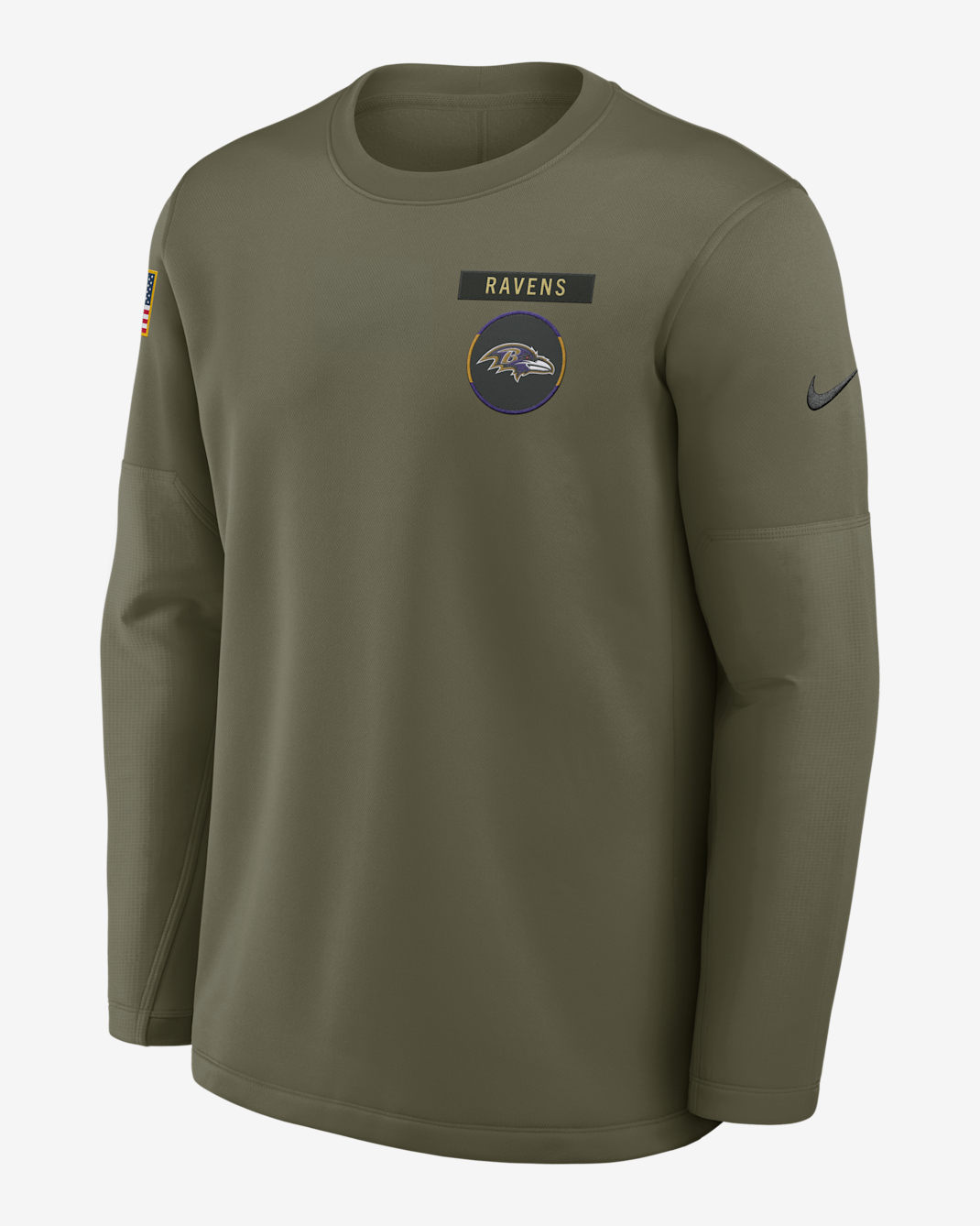 Sudadera de cuello redondo sin cierre Nike de la NFL para hombre Baltimore Ravens Salute to Service Sideline Triumphant Win Coach - Oliva